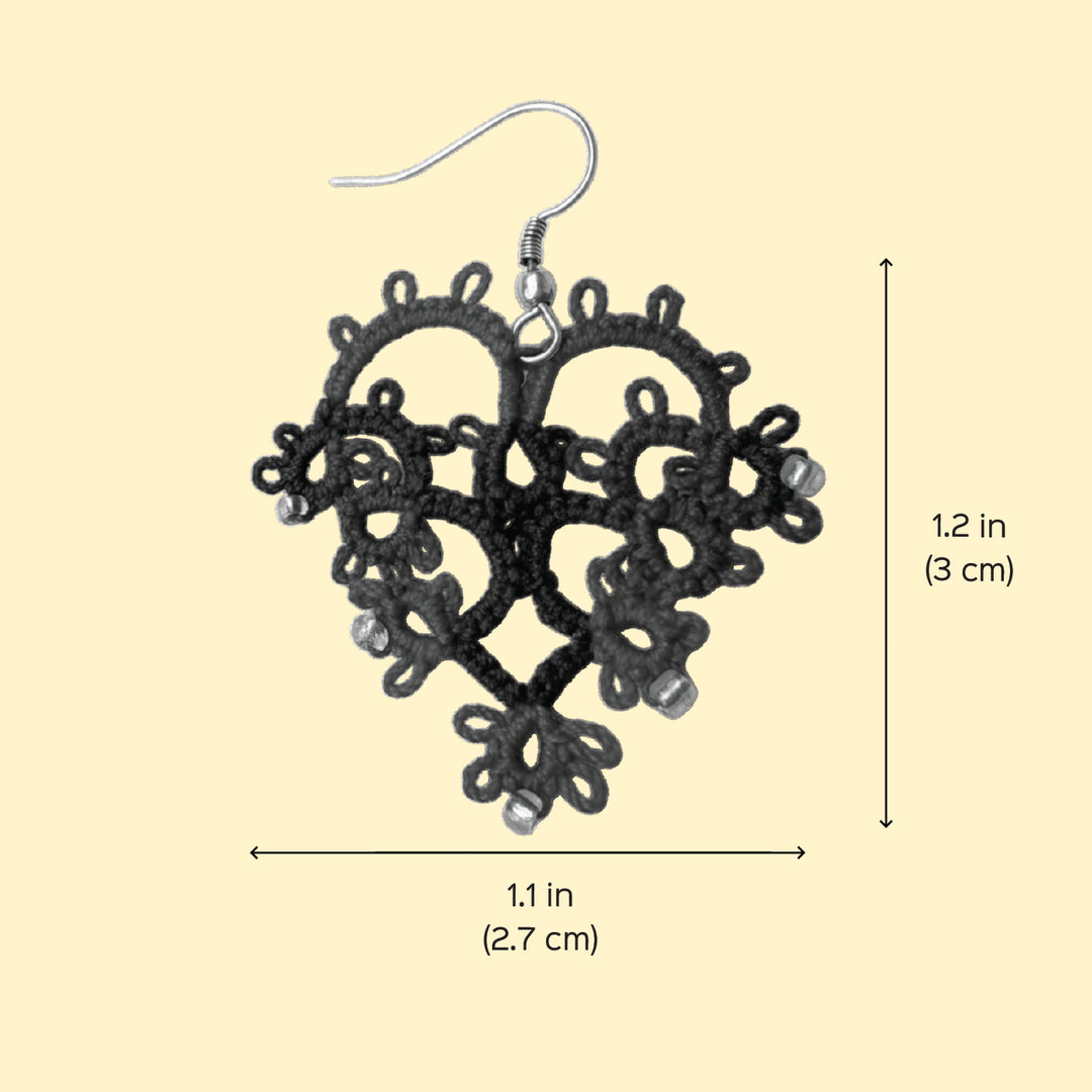 Handmade Tatting Heart Shaped Lace Cotton Earrings