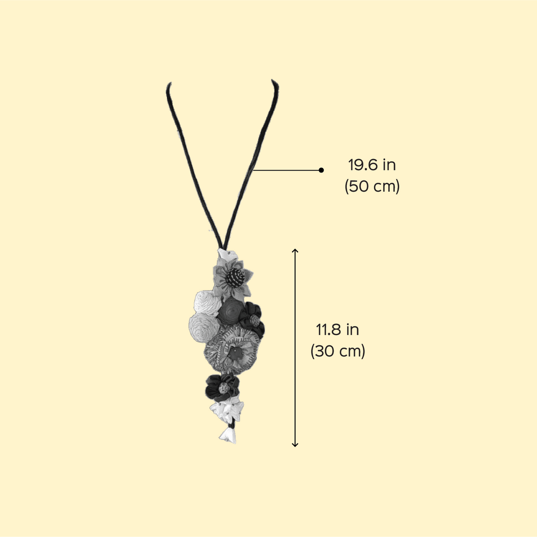 Handmade Textile Art Flowers & Dori Dupion Silk Fabric Necklace
