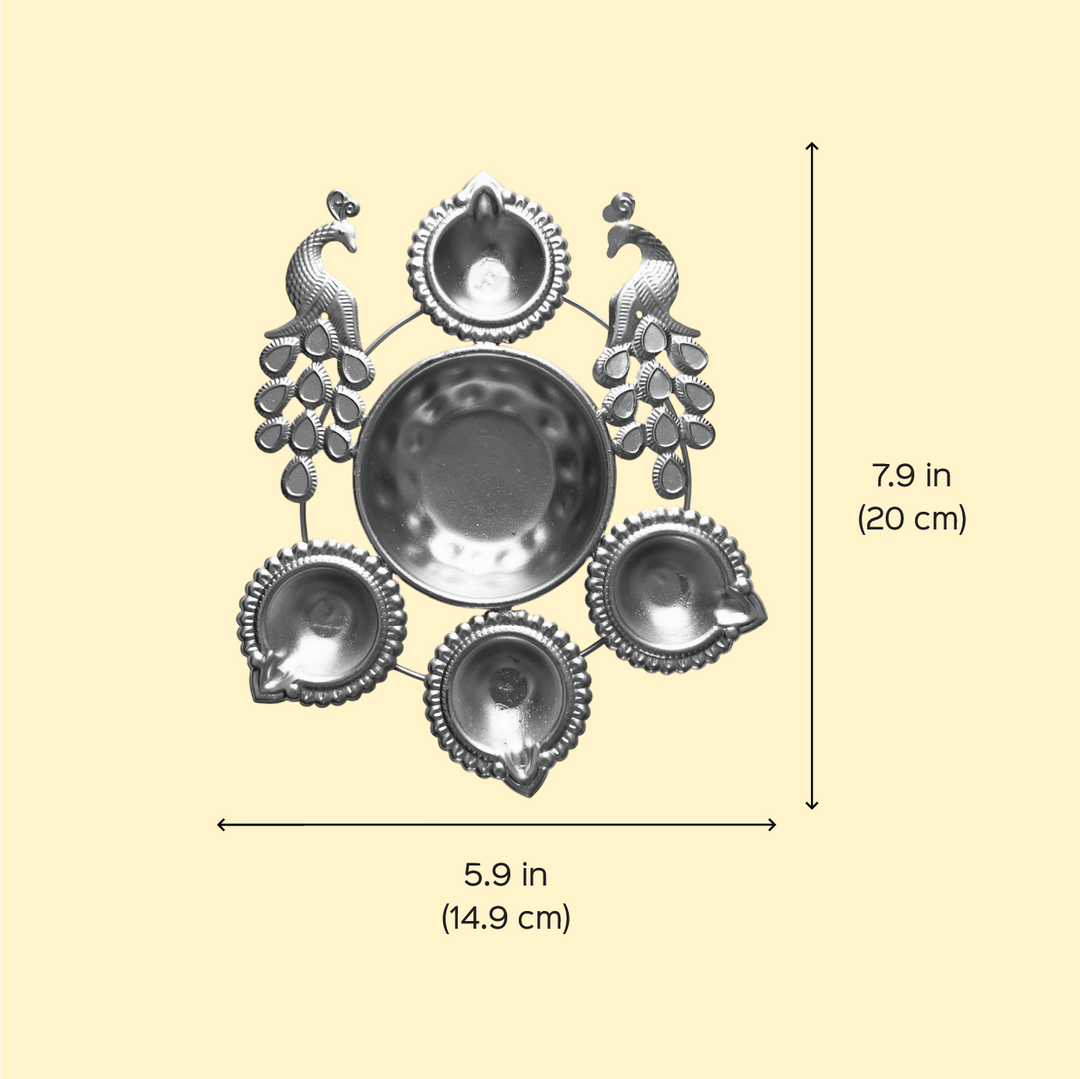 Engraved Peacock Design Iron Tealight Holder