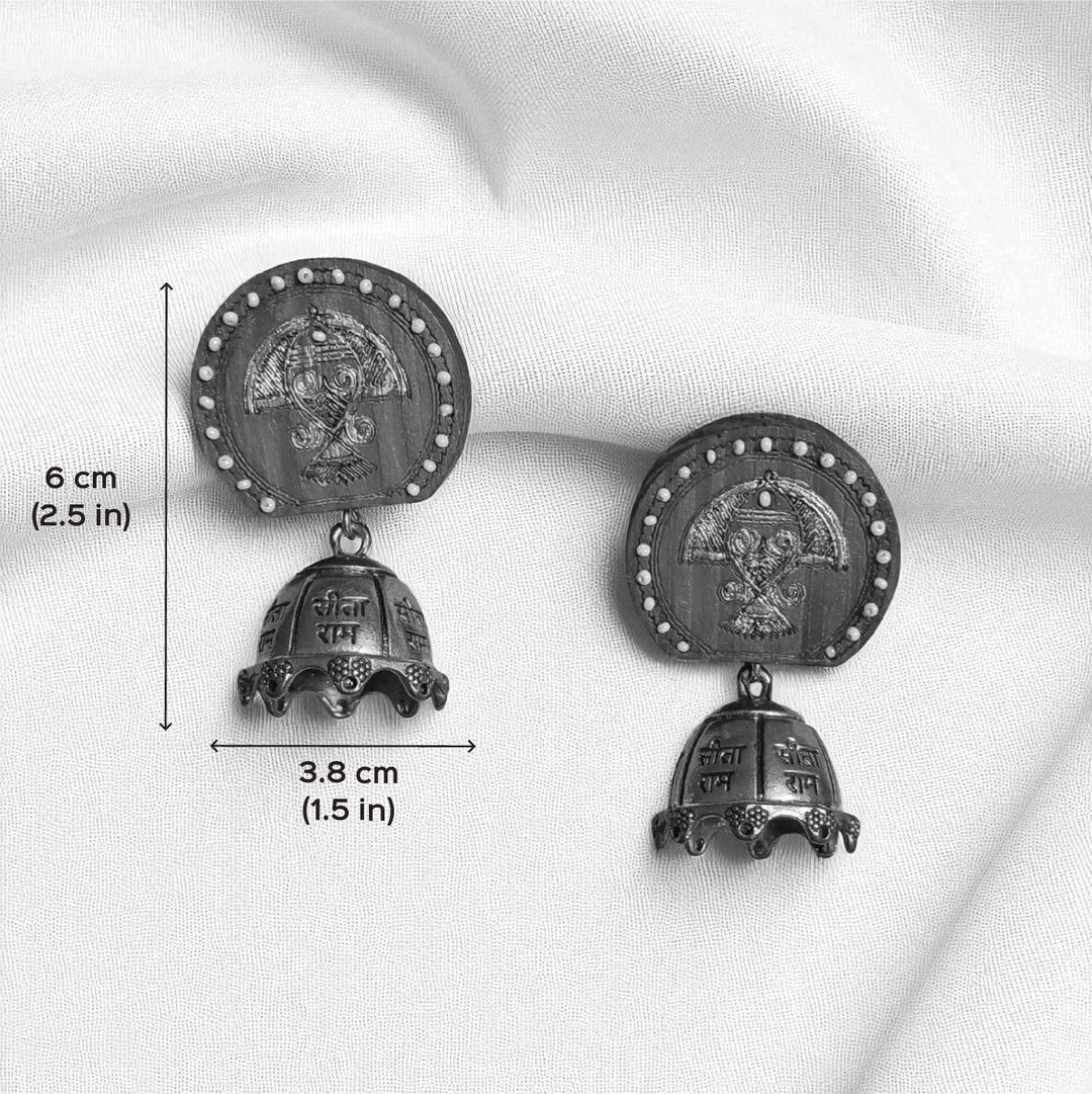 Handmade Red Ram Sita Jhumka Wooden Earrings