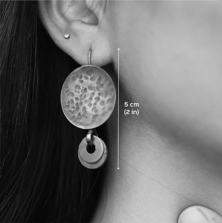 Handmade Hammered Hooks With Discs Brass Earrings
