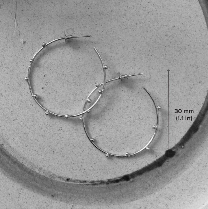 Contemporary Hammered Hoops With Ball Accents Earrings | 18 K Gold Dipped