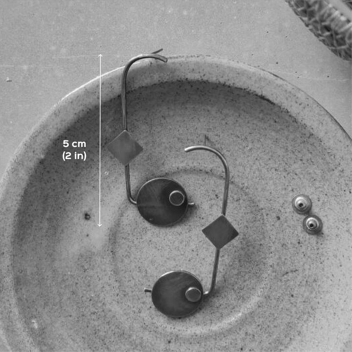 Contemporary Handmade Mixed Metal Square With Button Studs Earrings