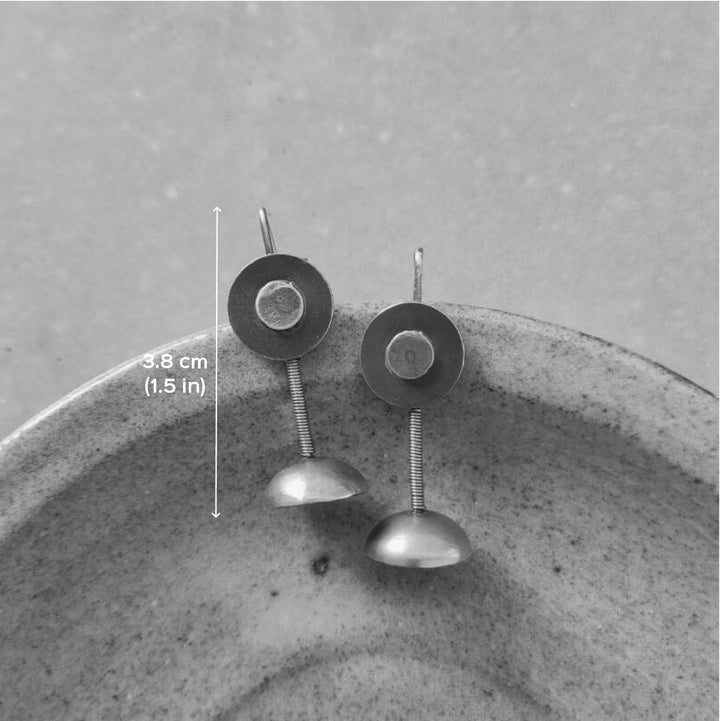 Handmade Mixed Metal Button With Dome Hooks Brass Earrings
