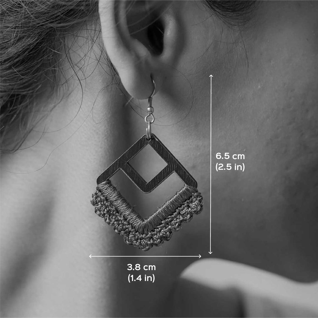 Handmade Crochet Beige Square Loop Earrings