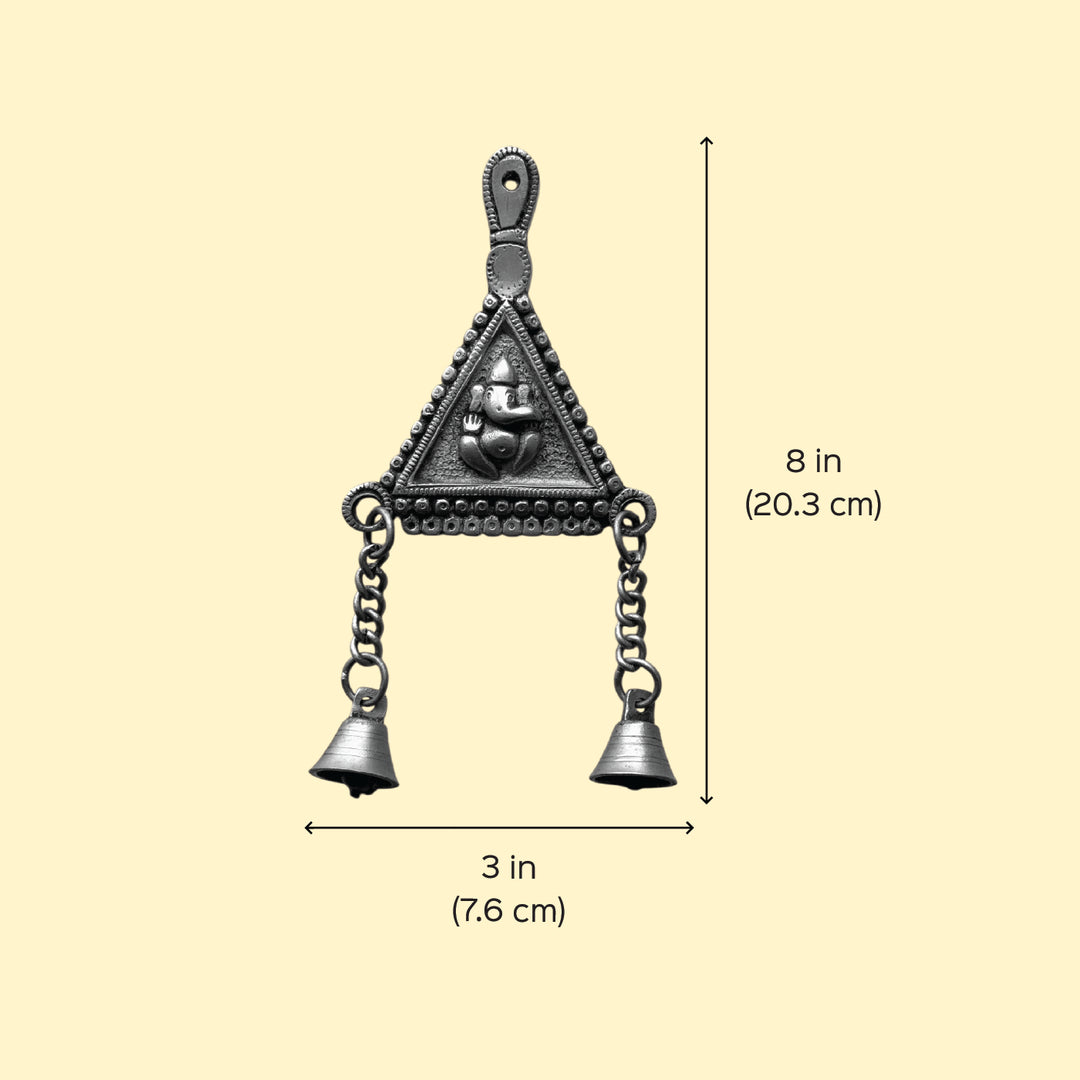 8 Inch | Antique Finish Metal Ganesha Hanging With Bells