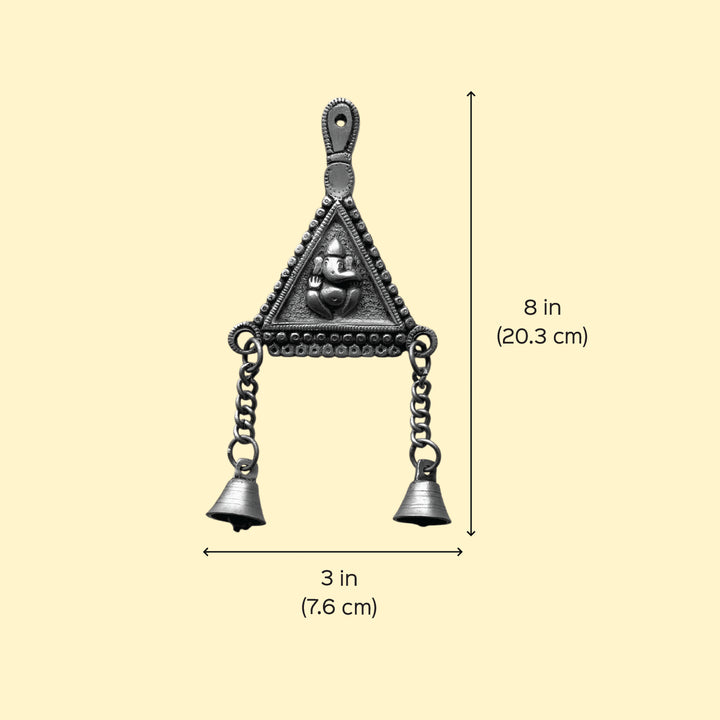 8 Inch | Antique Finish Metal Ganesha Hanging With Bells