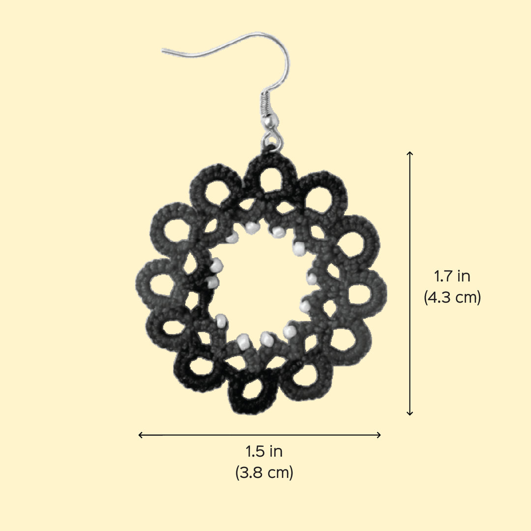Handmade Tatting Red Hoop Style Beaded Cotton Earrings