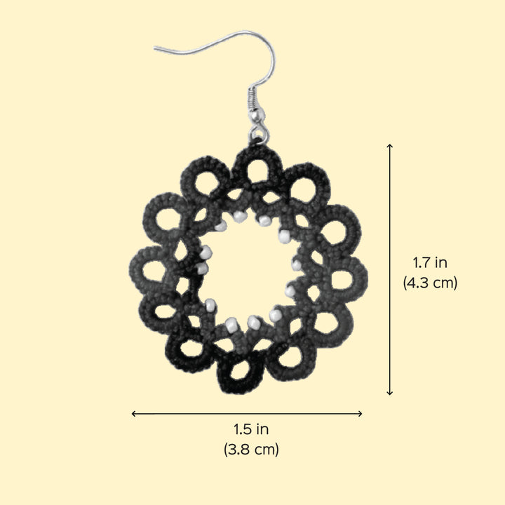 Handmade Tatting Red Hoop Style Beaded Cotton Earrings