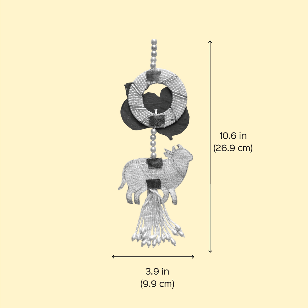 Handmade Beaded Cow & Krishna'S Matka Hanging