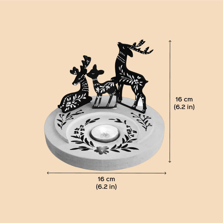 Handpainted Nordic Deer MDF Tealight Holder