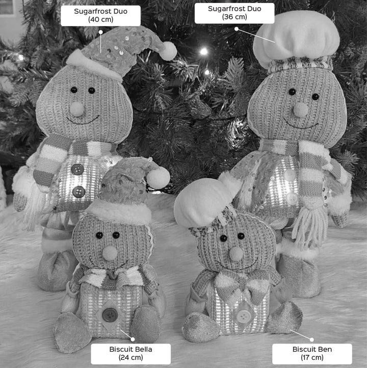 4 Pc | Handmade Sugar Frost Gingerbread Family Plush Figurine With Light