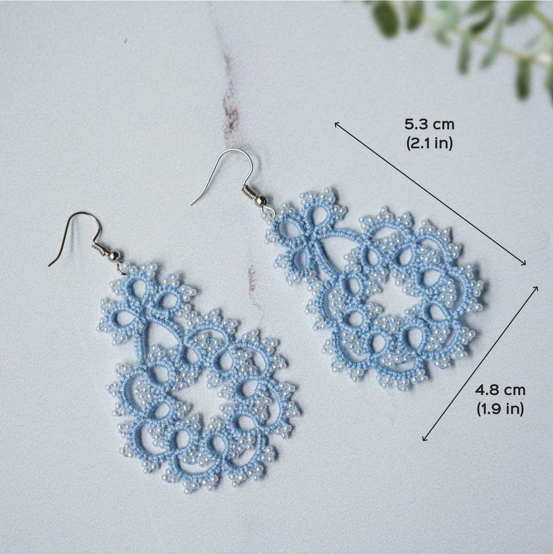 Handmade Tatting Drop Shaped Lace Cotton Earrings
