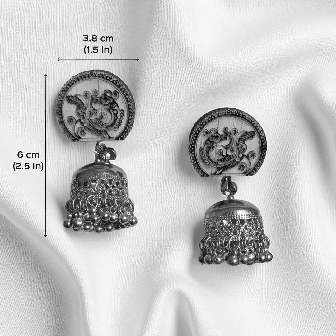 Handmade Golden Parrot Design Jhumka Wooden Earrings