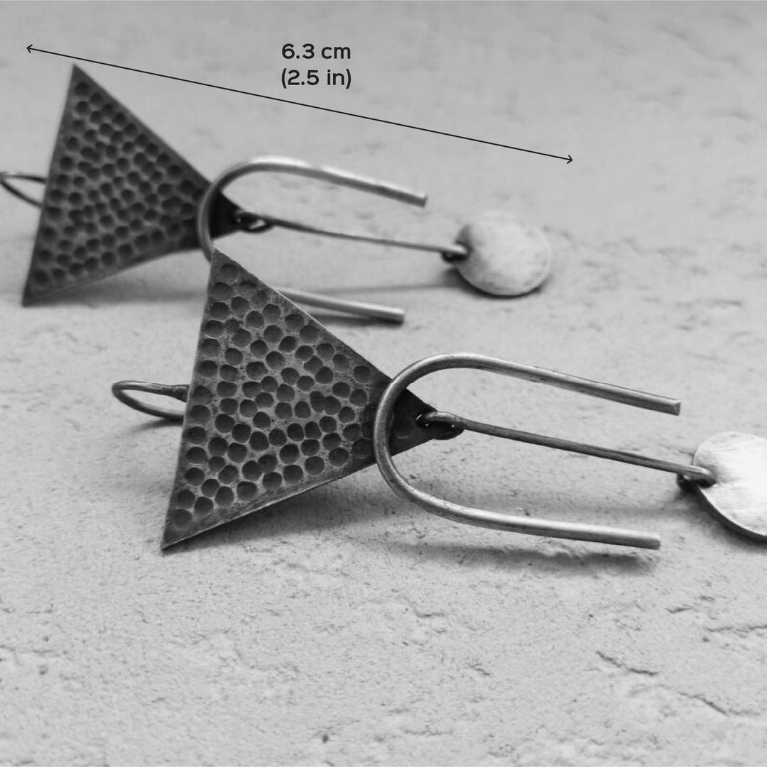 Handmade Triangular Horse Shoe Disc Embellishment Brass Earrings