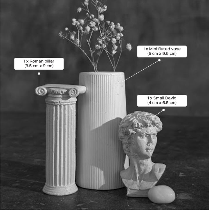 Handmade Concrete Romae Hamper | Includes 1 David Centerpiece, 1 Roman Pillar And 1 Vase