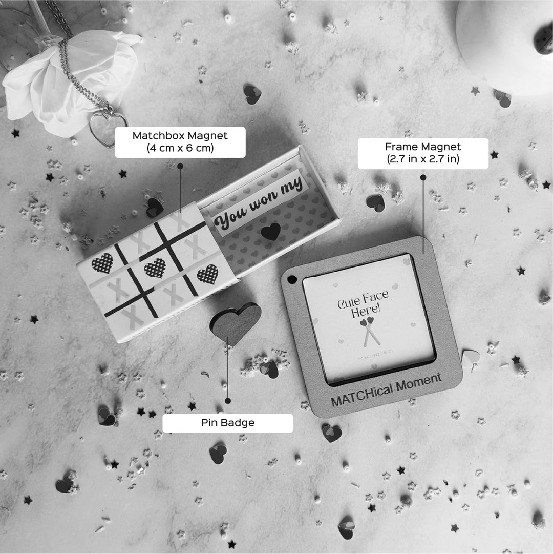 3 Pc | Photo Personalized Frame Magnet, XOXO Hugs Mini Love Box Magnet & Pin Badge | Valentine’s Gifting