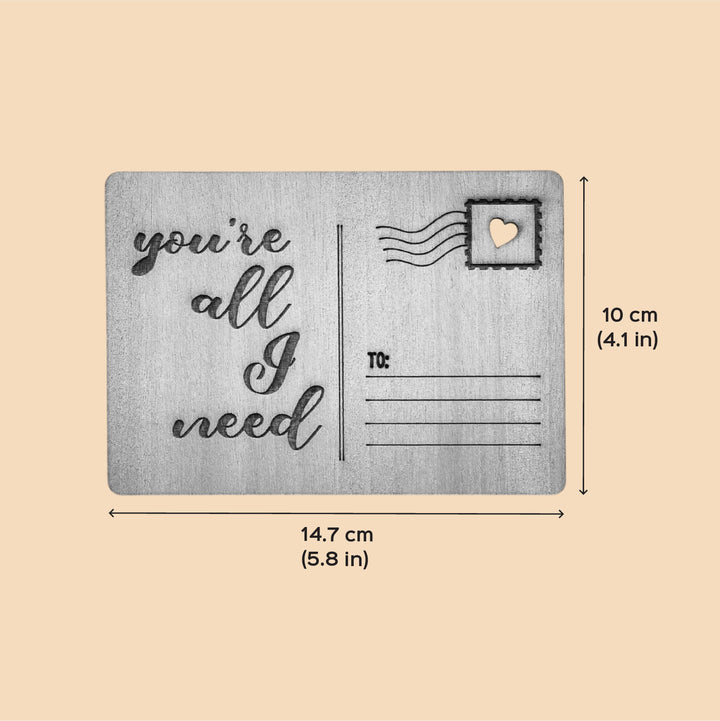 Engraved "I Love You So Much" Postcard Theme Wooden Greeting Card