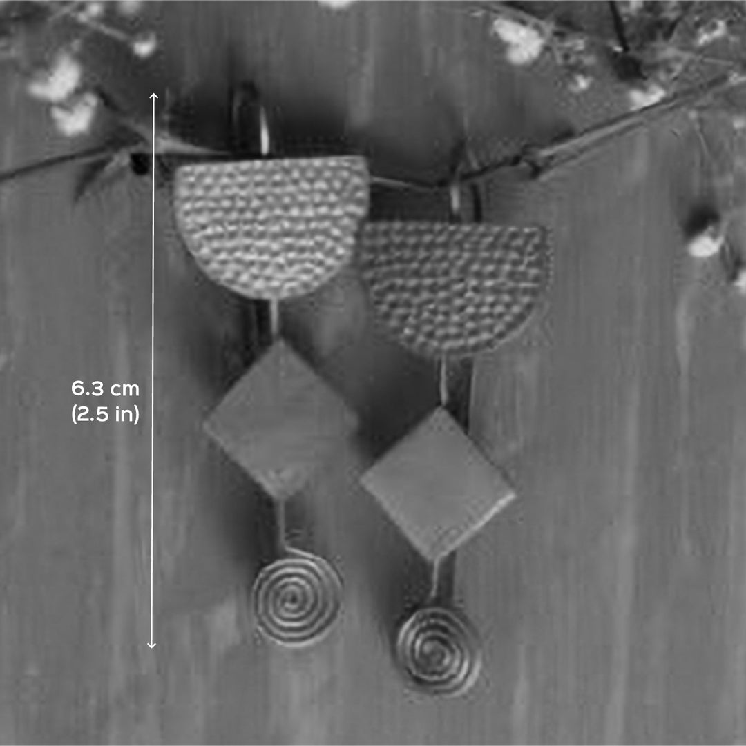 Contemporary Semicircular Beaten Hooks Brass Earrings