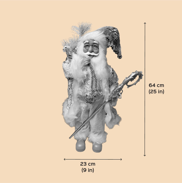 25 Inch | Silver Frost Santa Figurine