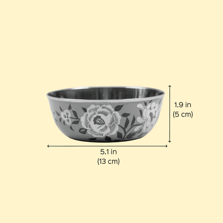 2Pc | Hand-Painted Floral Kashmiri Art Stainless Steel Extra Large Bowls