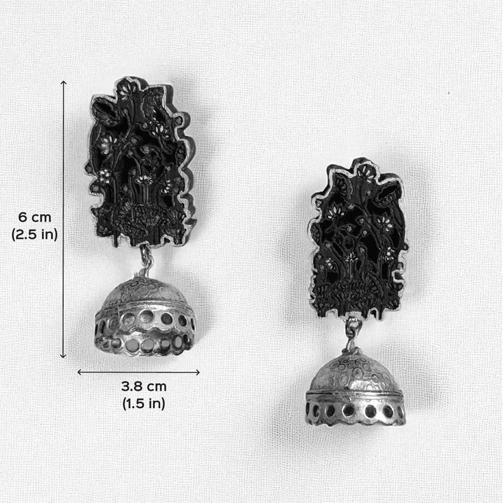 Handmade Black Floral Design Wooden Earrings