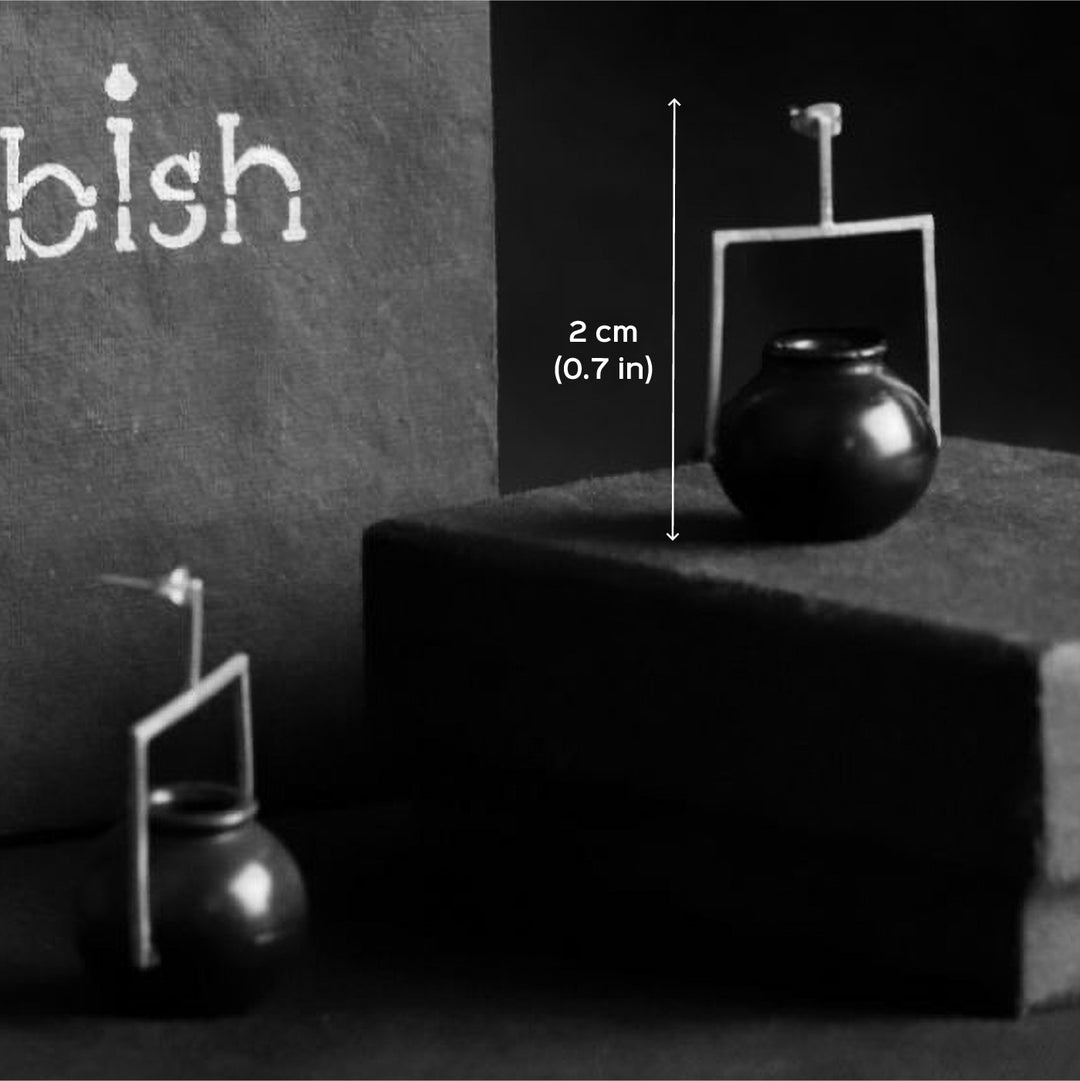 Contemporary Handmade Small Kalash In Square Design Brass Earrings | 22K Gold Plated