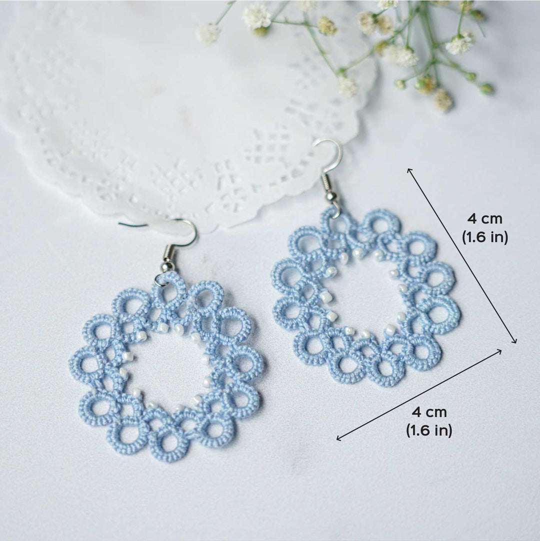 Handmade Tatting Flower Beaded Lace Cotton Earrings