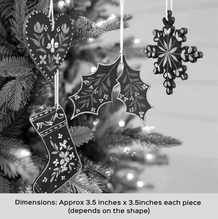 4 Pc | Handpainted Crimson Minis Red Folk MDF Ornament Set