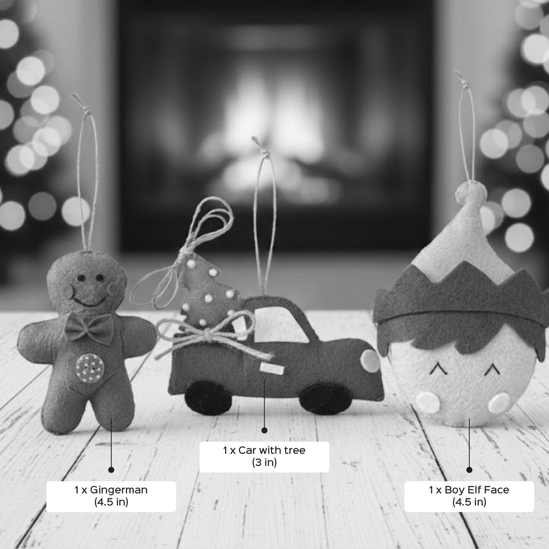 3 Pc | Felt Gingerman,Elifboy Face ,Car Withtree Hanging Ornaments