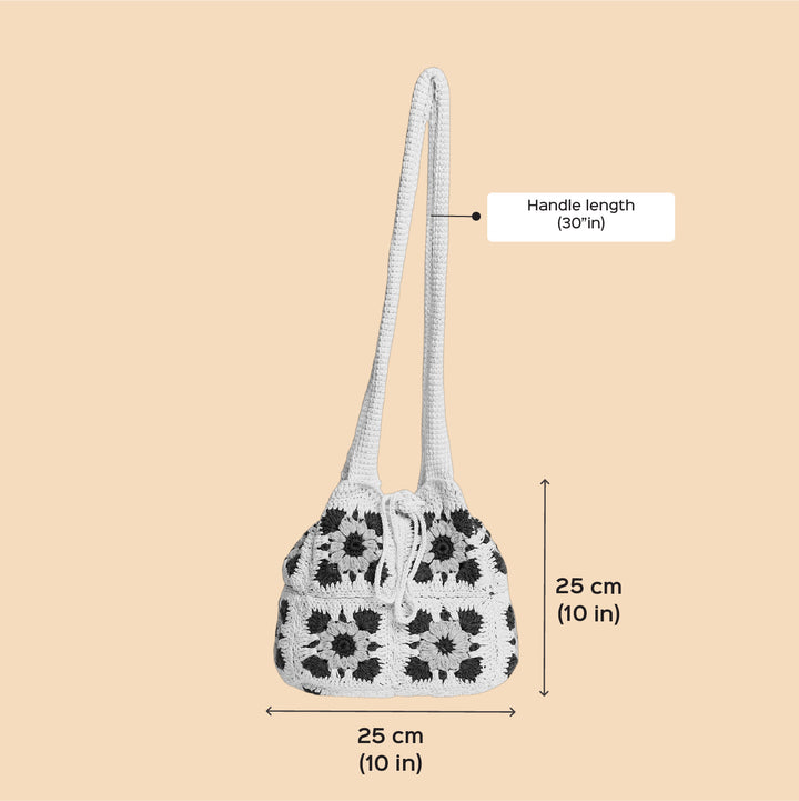Handmade Crochet Sunflower Design Cotton Handbag