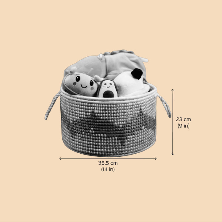 Handmade Ecofriendly Grass Woven White Base Moonj Storage Basket