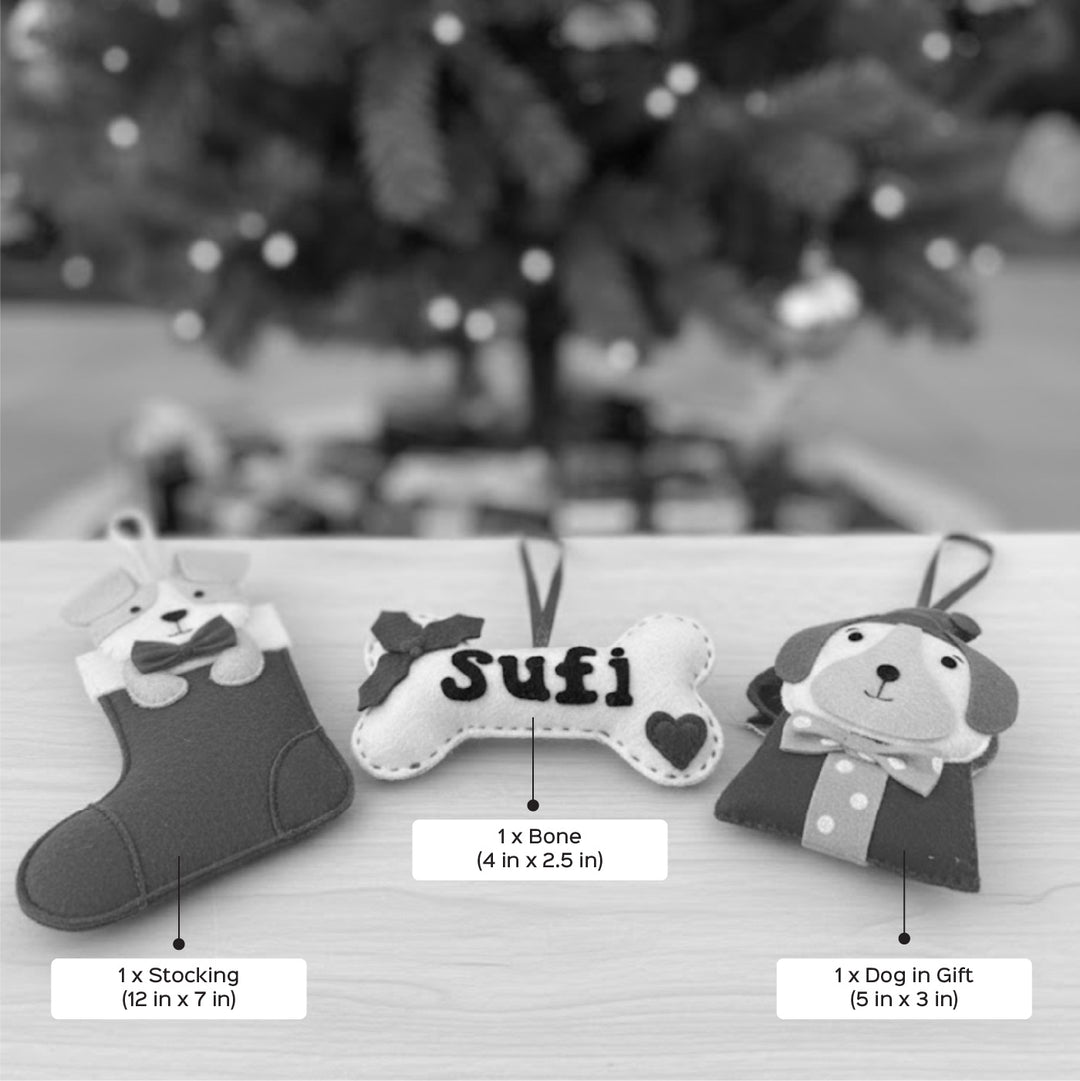 3 Pc | Personalized Felt Dog Christmas Ornament