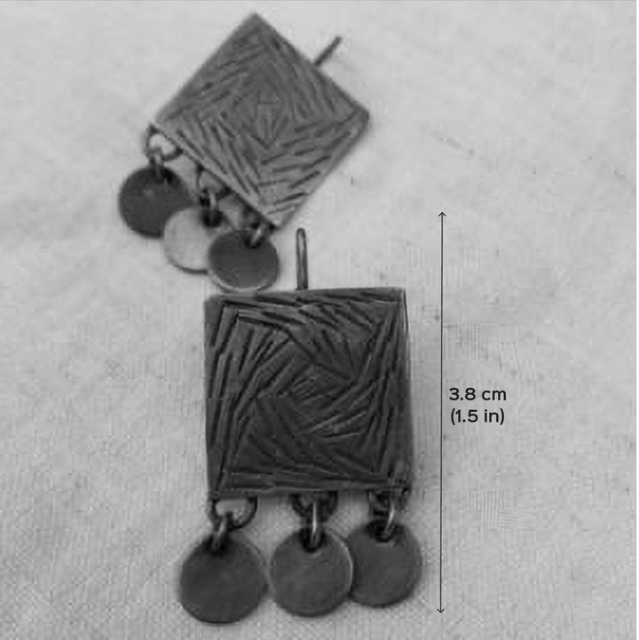 Contemporary Square Discs With Linear Texture Earrings