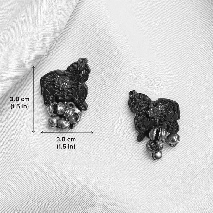 Handmade Beaded Brown Horse Ghungroo Wooden Earrings