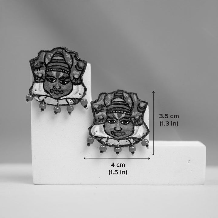 Hand-Painted Beaded Kathakali Wooden Stud Earrings
