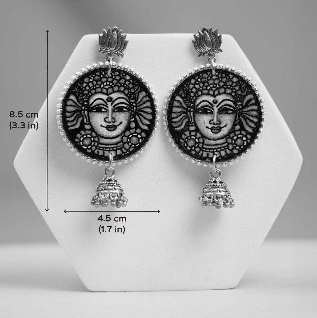 Hand-Painted Kerala Mural Devi Wooden Earrings
