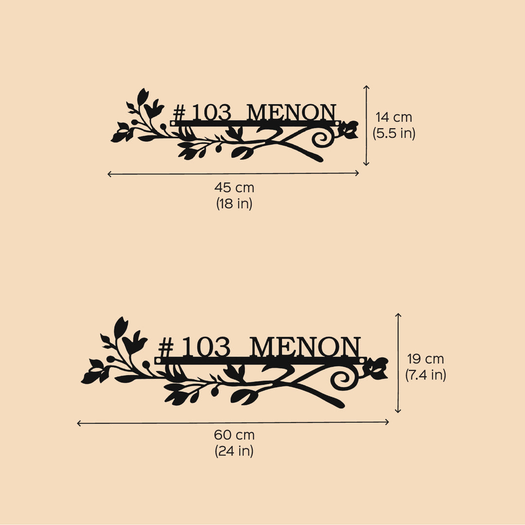 Personalized Laser Cut Sleek Floral Design Steel Name Plate