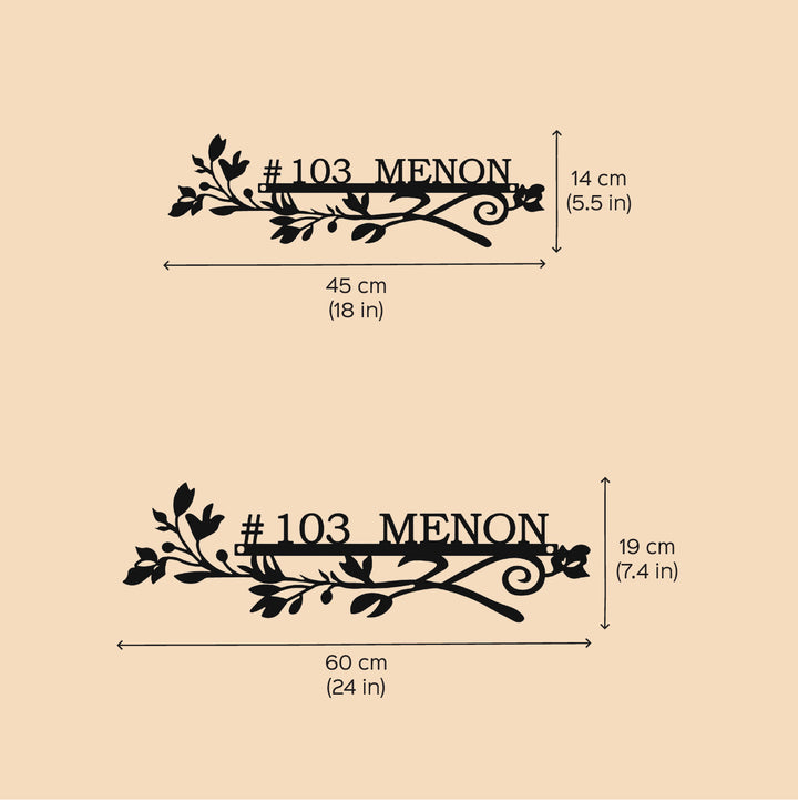Personalized Laser Cut Sleek Floral Design Steel Name Plate