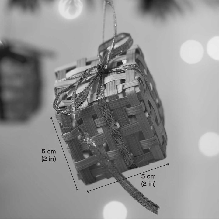 5 Pc | Handmade Bamboo Gift Box Hanging Christmas Ornaments | Assorted Colors