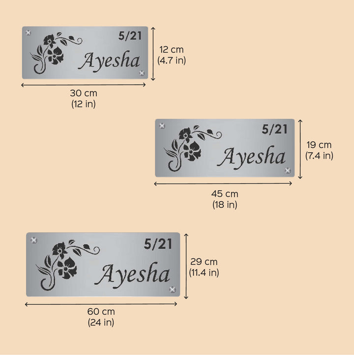 Personalized Laser Cut Floral Theme Steel Name Plate