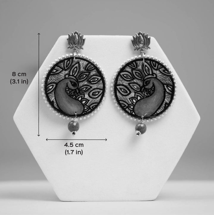 Hand-Painted Kerala Mural Peacock Wooden Earrings