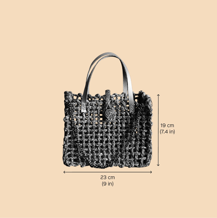 Handmade Grass Woven Boxed Metal Chain Strap Sabai Mesh Sling Bag