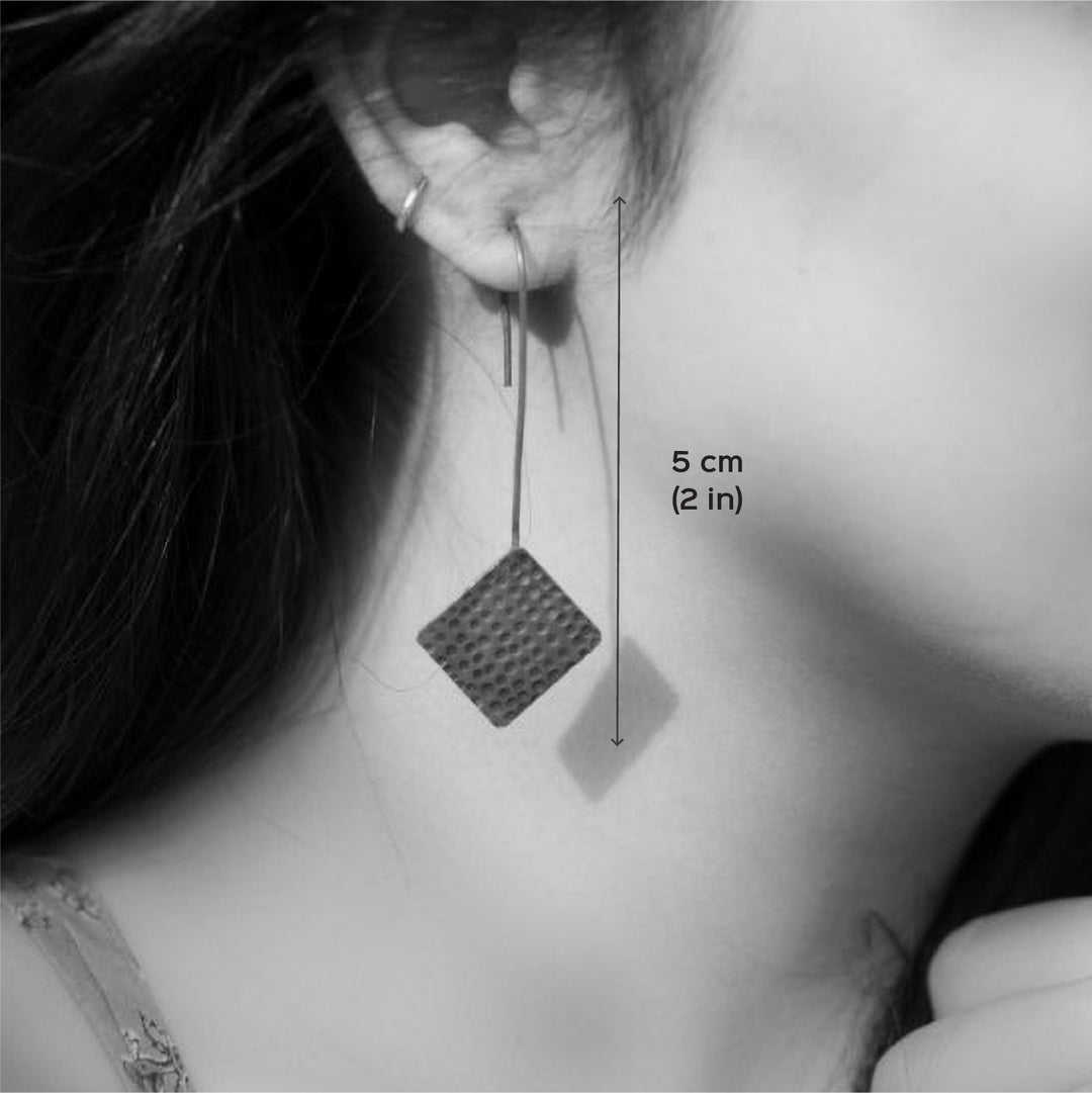 Contemporary Beaten Rhombus Hook Earrings