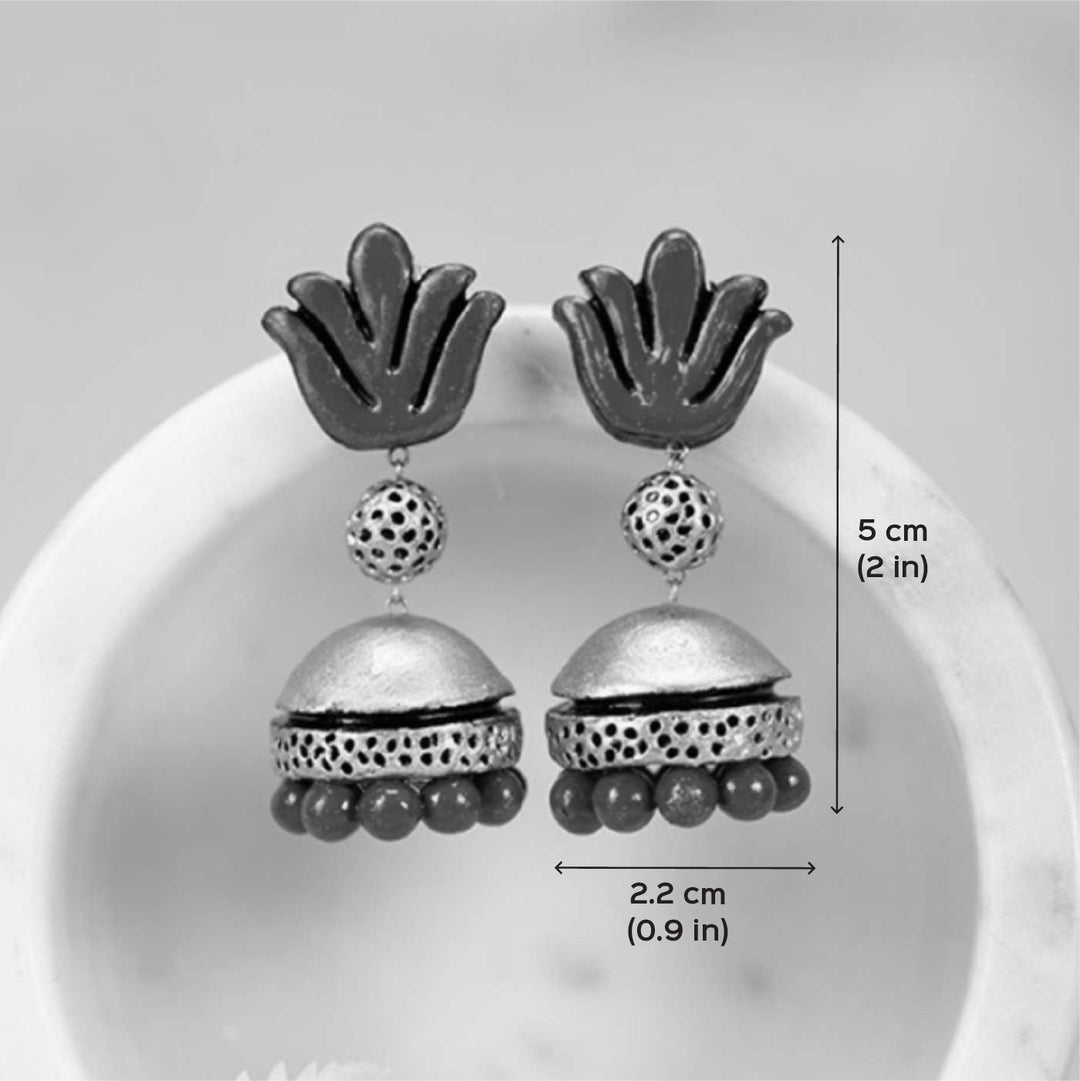 Handmade Beaded Blooming Lotus Terracotta Earrings