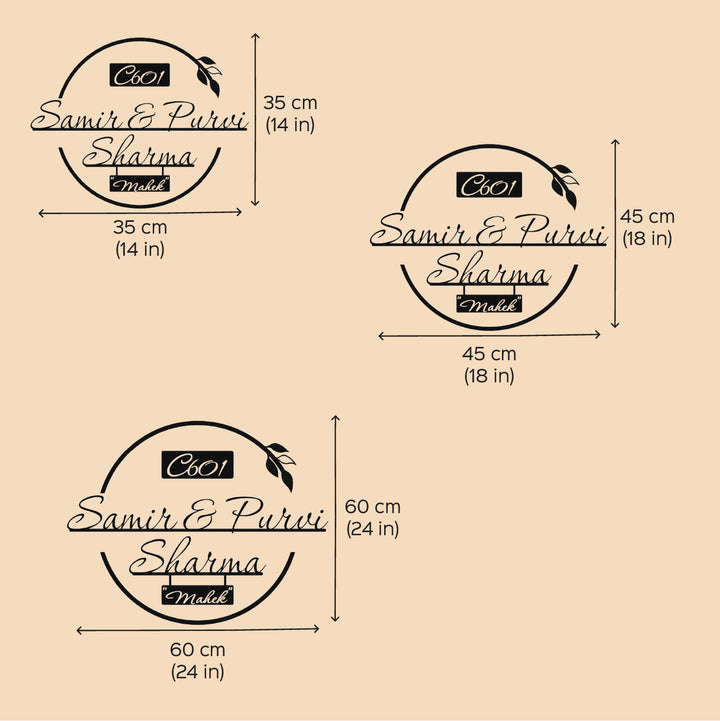 Personalized Laser Cut Round Leaf Design Steel Name Plate