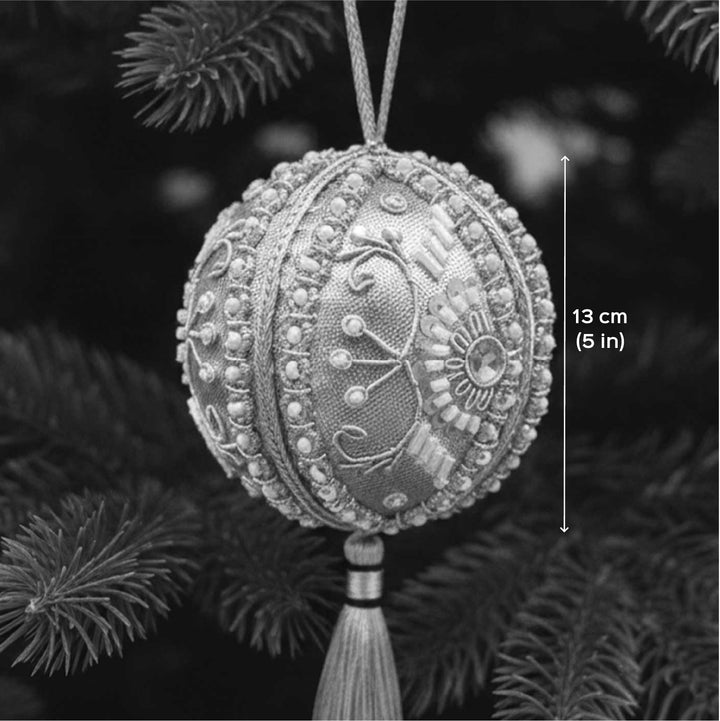 White And Gold Balls Premium Cotton Zardozi Ornament