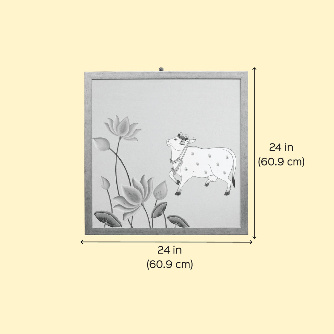 24 x 24 Inch | Pichwai Cow | Framed Hand Painted Wall Painting