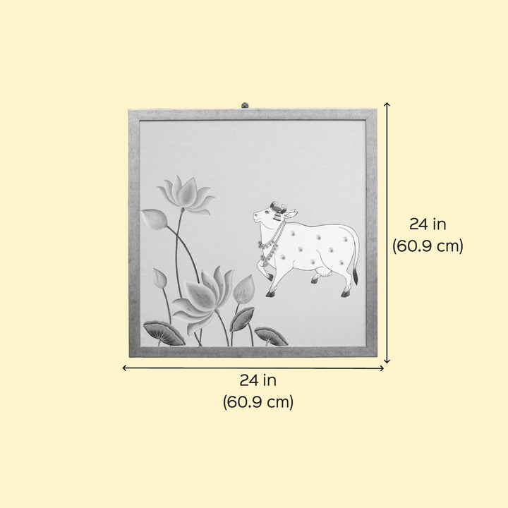 24 x 24 Inch | Pichwai Cow | Framed Hand Painted Wall Painting