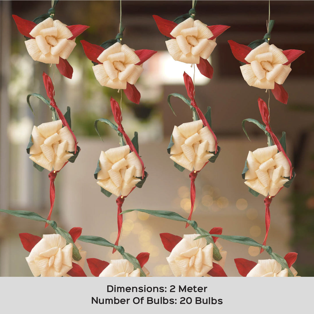 2 M | 20 Bulbs White Rose Two Side Corn Husk Fairy Lights